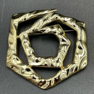 Gold Tone Abstract Large Brooch Signed Torino